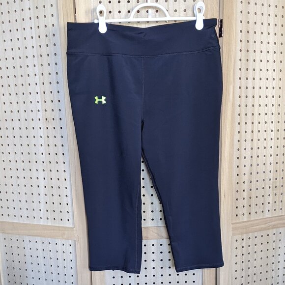 Under Armour black capri leggings with neon green accents - Picture 1 of 11